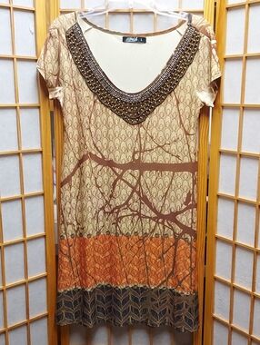 ☮️ City Life Boho Bead Comfy Stretchy Dress Junior's L Women's M